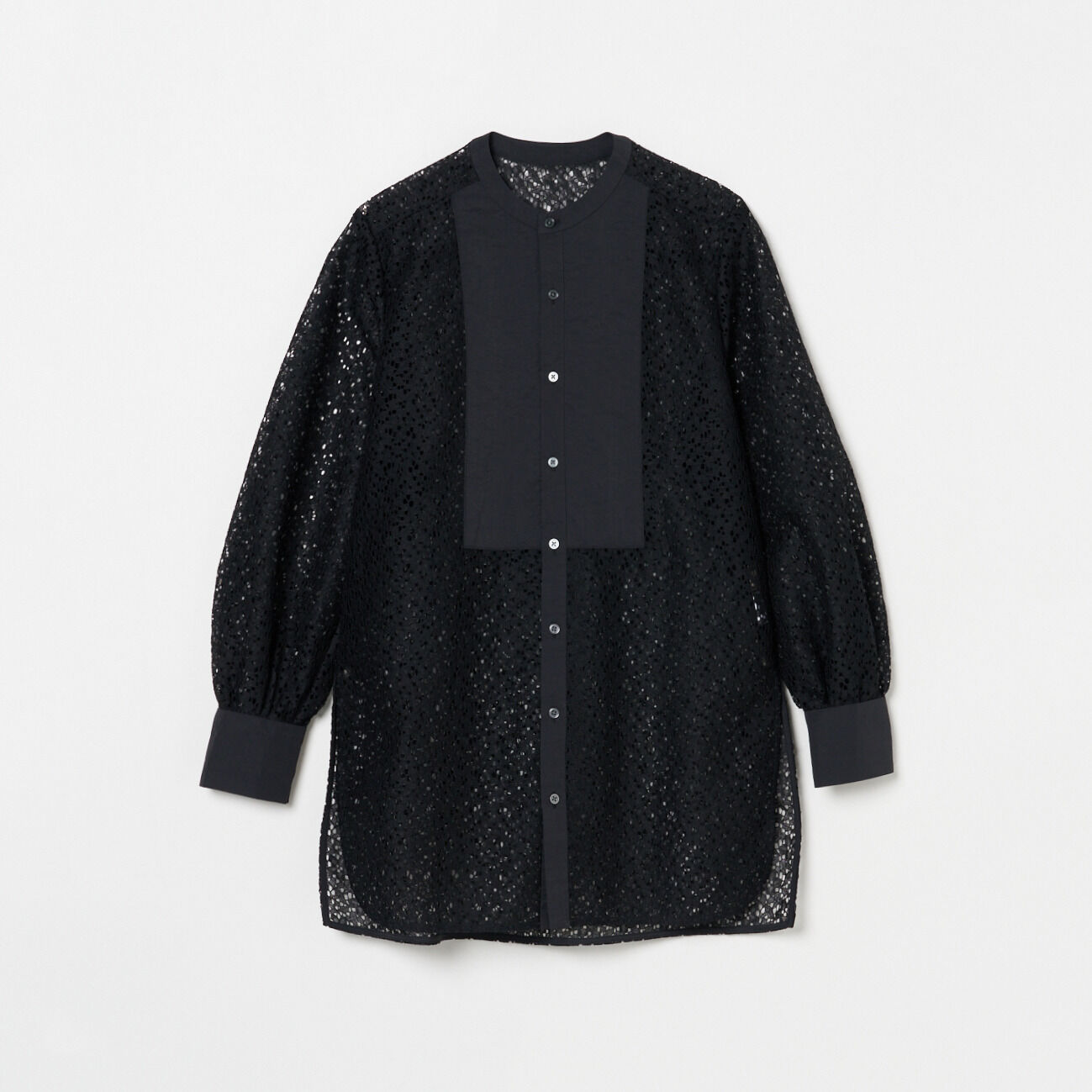 HELIOPOLE「HELIOPOLE LACE COLLARLESS SHIRT」|シャツ・ブラウス|ブラック