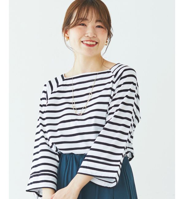 le.coeur blanc「《手洗い可能》ボーダースクエアネックワイドスリーブプルオーバー」|プルオーバー|