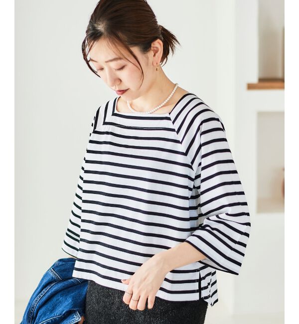 le.coeur blanc「《手洗い可能》ボーダースクエアネックワイドスリーブプルオーバー」|プルオーバー|