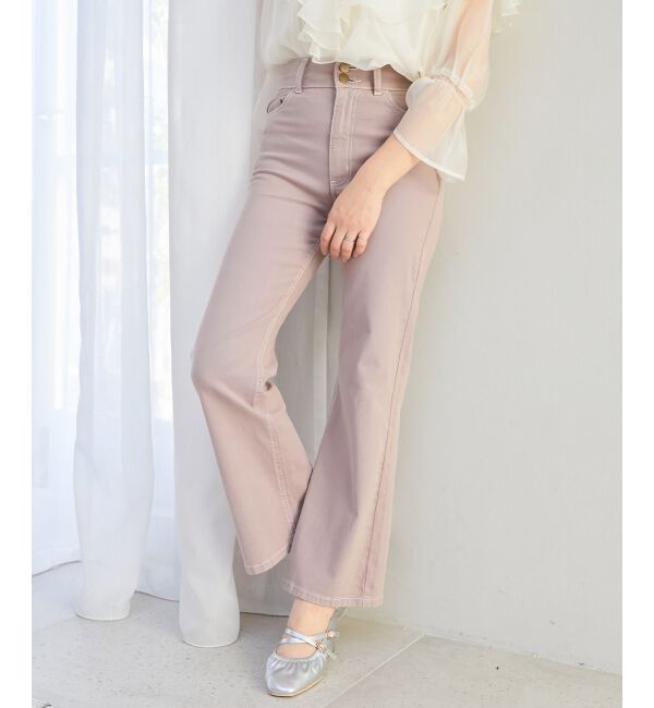MAJESTICLEGON「美脚フレアデニムパンツ」|デニム|ピンク