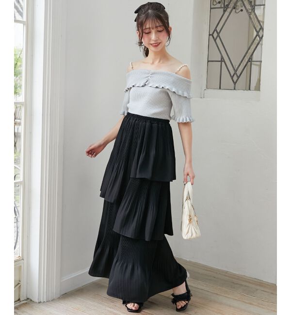  「パールチェーンオフショルフリルニット」|ニット・セーター|