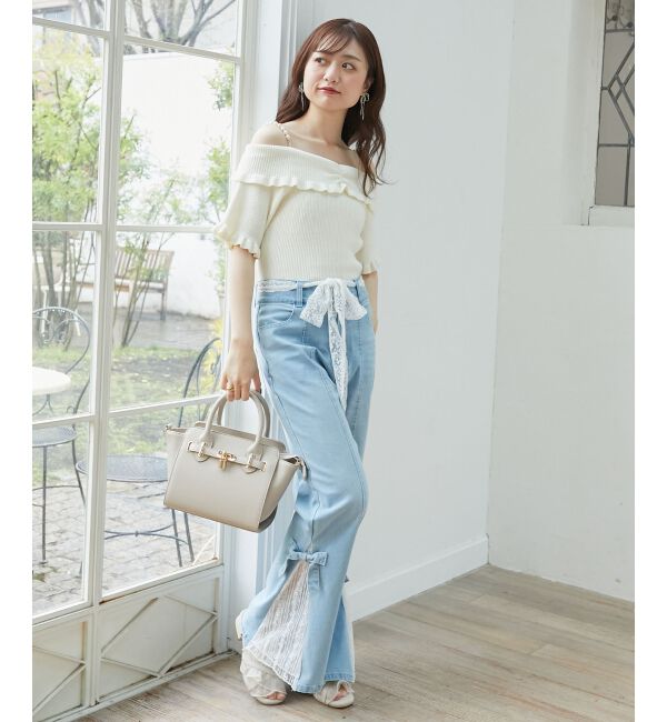  「パールチェーンオフショルフリルニット」|ニット・セーター|