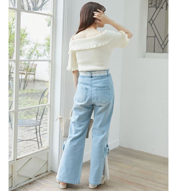  「パールチェーンオフショルフリルニット」|ニット・セーター|