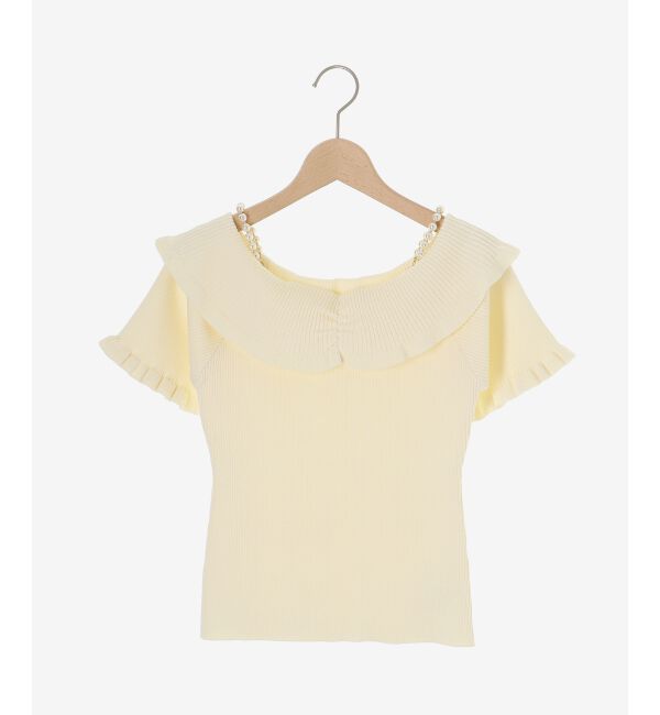  「パールチェーンオフショルフリルニット」|ニット・セーター|