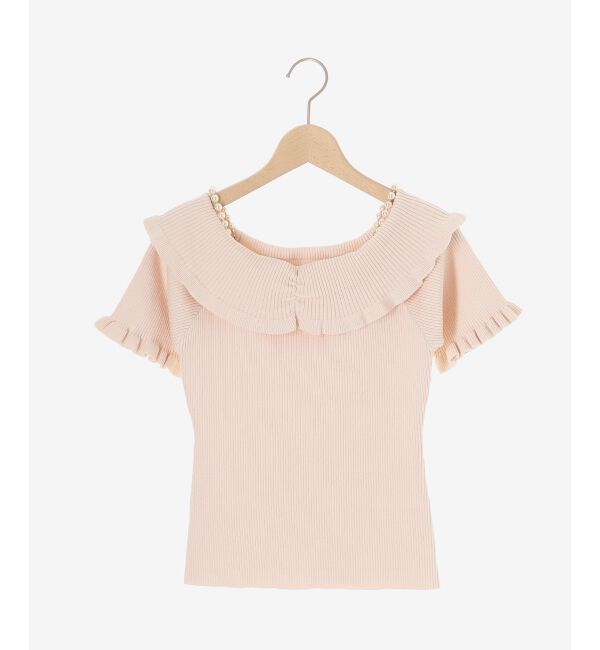  「パールチェーンオフショルフリルニット」|ニット・セーター|