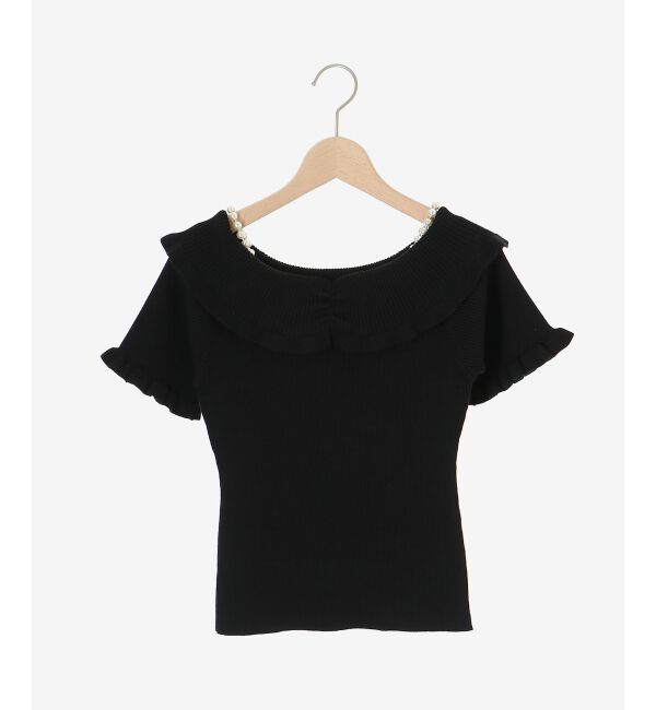  「パールチェーンオフショルフリルニット」|ニット・セーター|