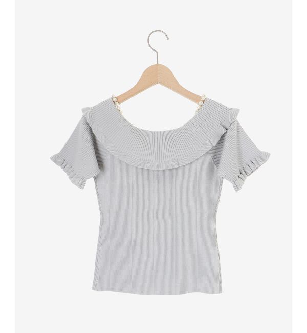  「パールチェーンオフショルフリルニット」|ニット・セーター|