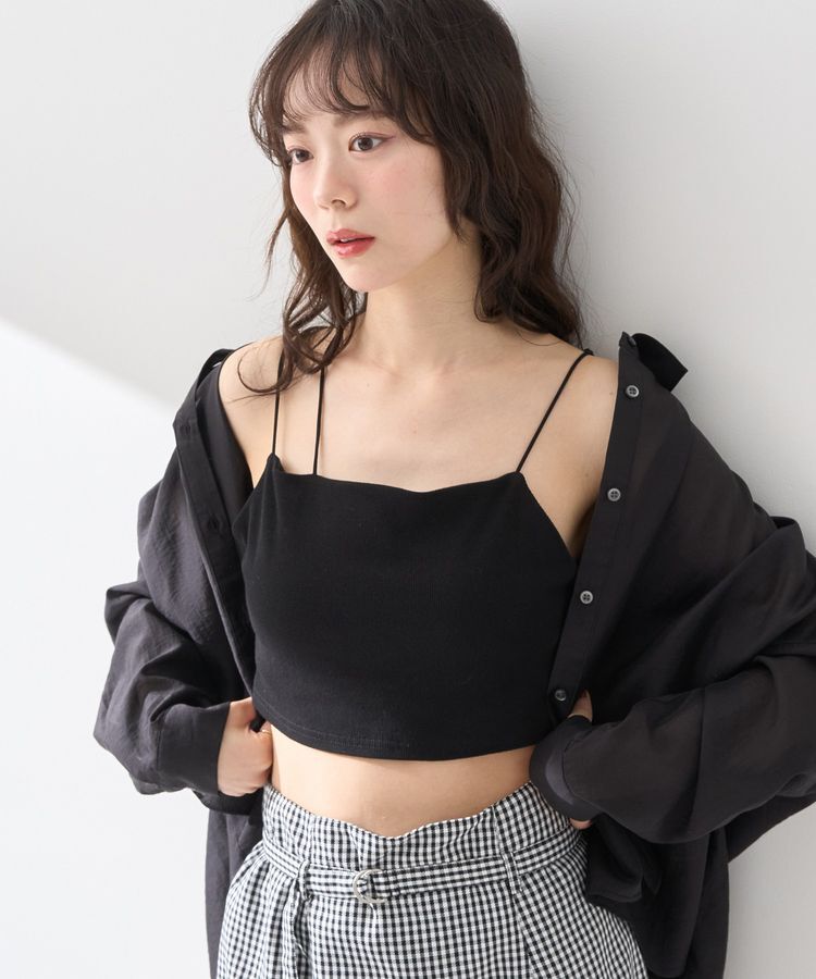 earth music&ecology「アシメショルダーショートキャミソール」|キャミソール|Black