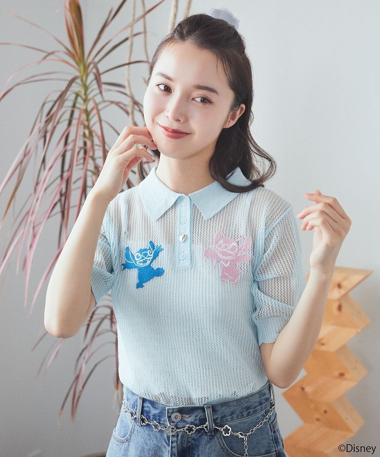 earth music&ecology「スティッチ/刺繍ハートボタンニットポロシャツ」|ニット・セーター|