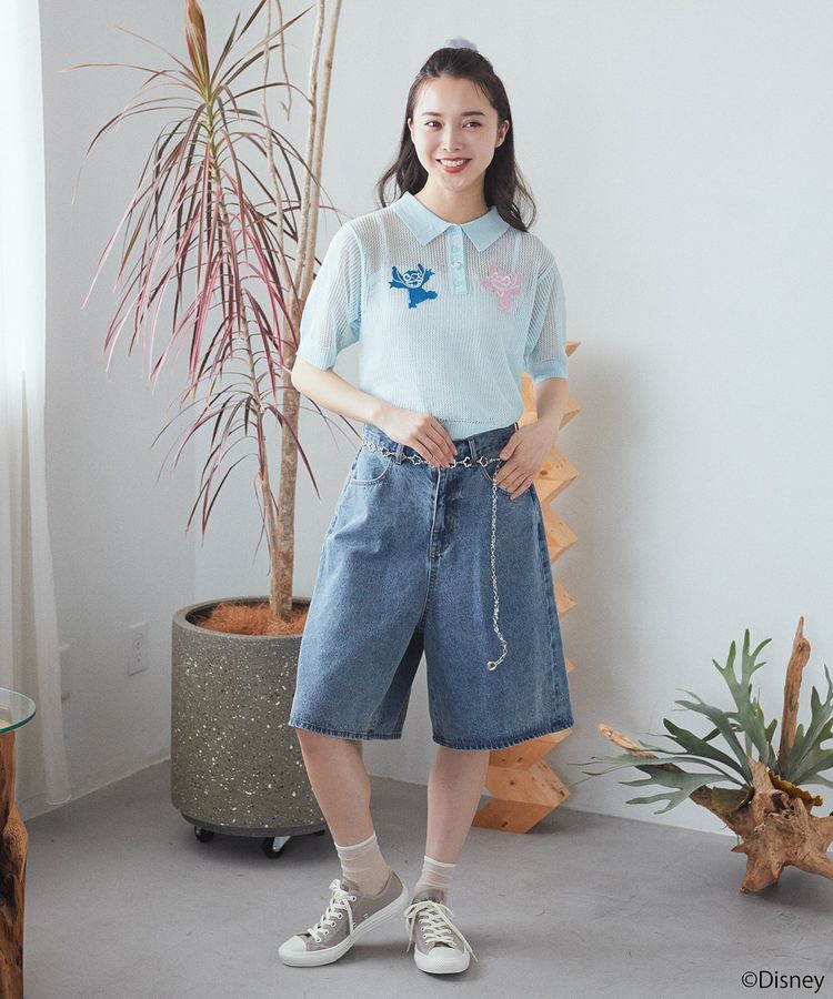 earth music&ecology「スティッチ/刺繍ハートボタンニットポロシャツ」|ニット・セーター|