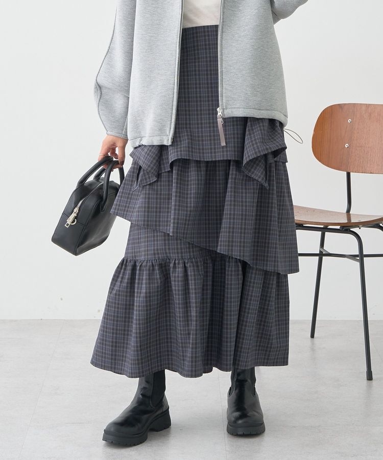 earth music&ecology「ハイウエストランダムティアードチェックスカート」|フレア|