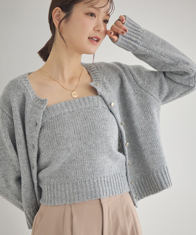 earth music&ecology「SET2点フラワースパンコールカーデ＋ビスチェ」|カーディガン|