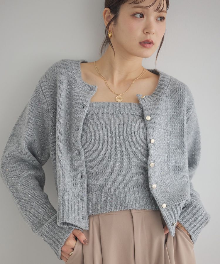 earth music&ecology「SET2点フラワースパンコールカーデ＋ビスチェ」|カーディガン|Gray Mixture