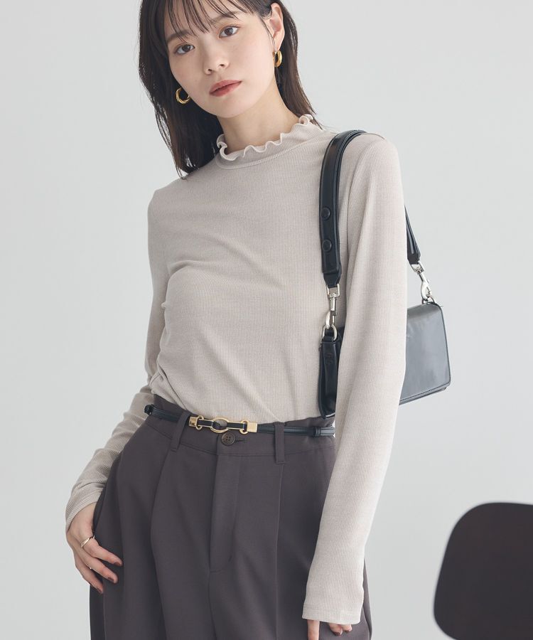 earth music&ecology「ラメテレコハイネックプルオーバー」|Tシャツ・カットソー|Beige