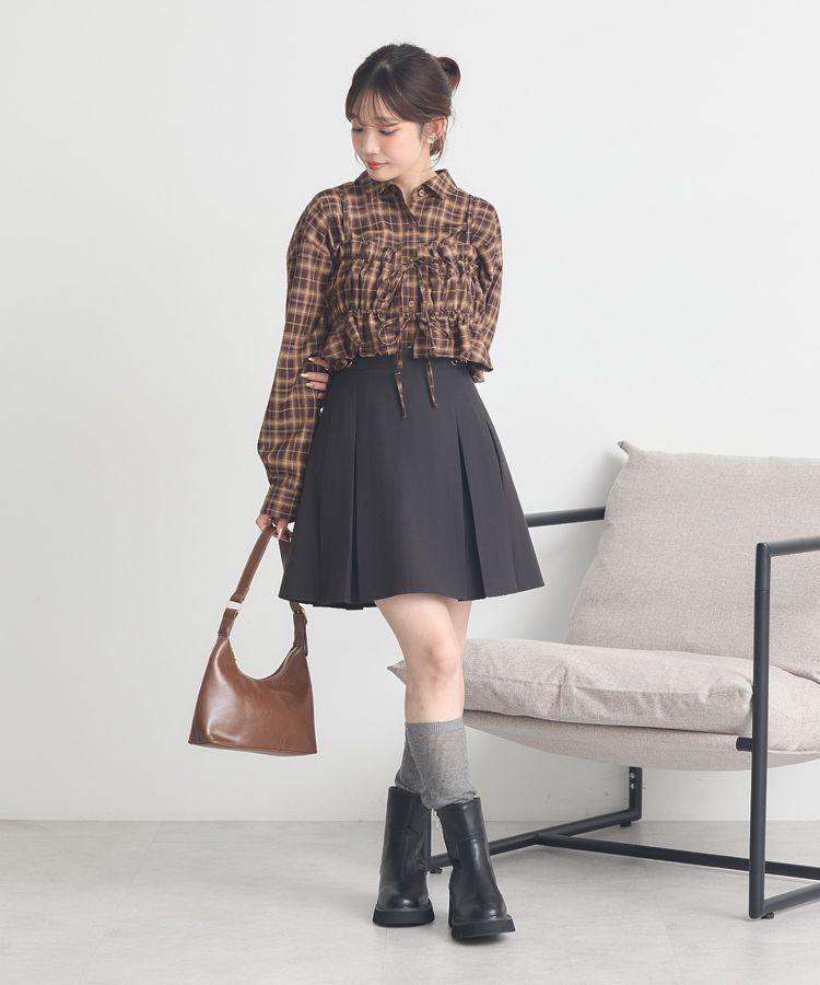 earth music&ecology「SET2点チェック柄シャーリングビスチェ＋シャツ」|シャツ・ブラウス|