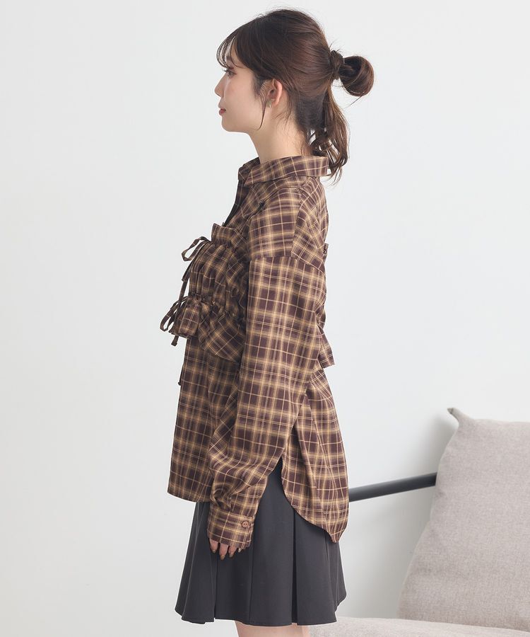 earth music&ecology「SET2点チェック柄シャーリングビスチェ＋シャツ」|シャツ・ブラウス|