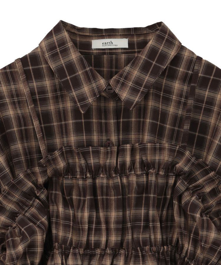 earth music&ecology「SET2点チェック柄シャーリングビスチェ＋シャツ」|シャツ・ブラウス|