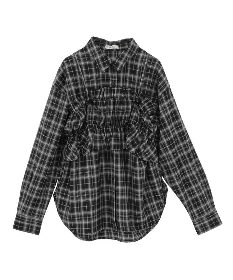 earth music&ecology「SET2点チェック柄シャーリングビスチェ＋シャツ」|シャツ・ブラウス|