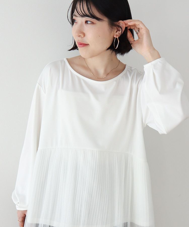 Green Parks「プリーツチュールドッキングプルオーバー」|Tシャツ・カットソー|Off White