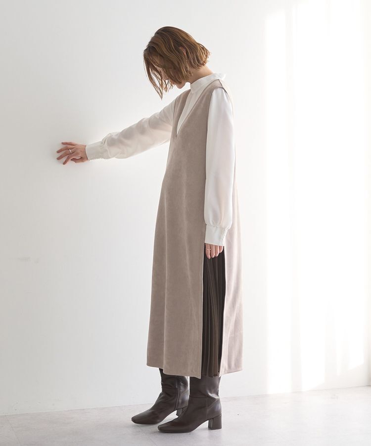 YECCA VECCA「【2点SET】ブラウスセットプリーツMIXジャンスカ」|ジャンパースカート|