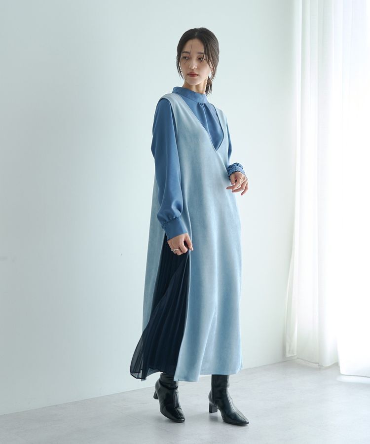 YECCA VECCA「【2点SET】ブラウスセットプリーツMIXジャンスカ」|ジャンパースカート|