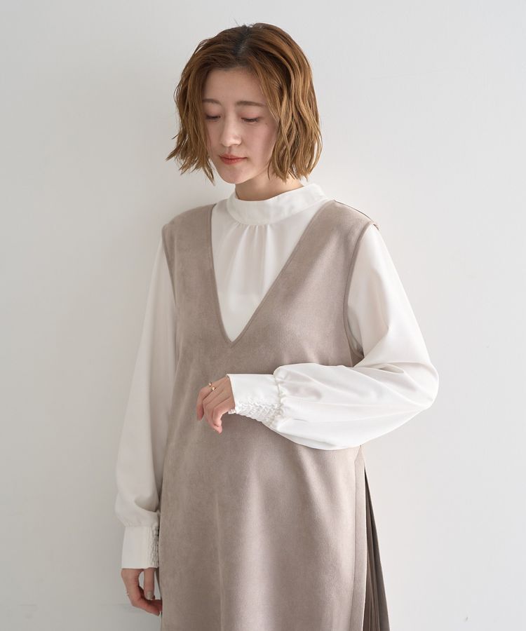 YECCA VECCA「【2点SET】ブラウスセットプリーツMIXジャンスカ」|ジャンパースカート|