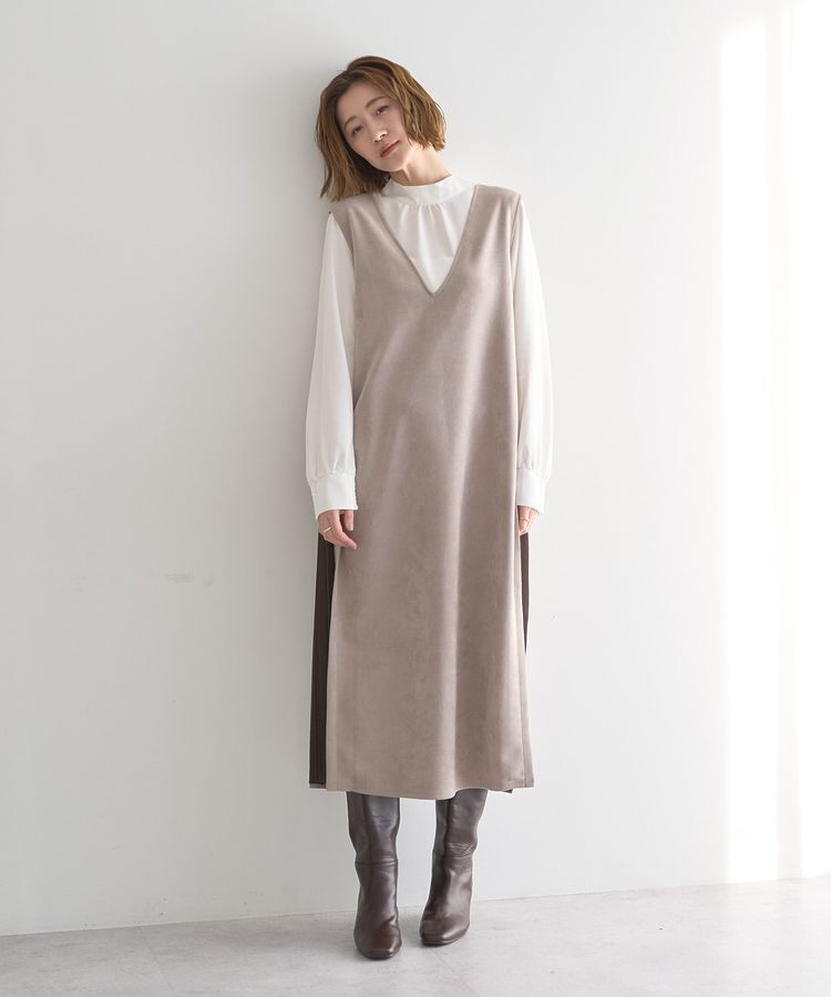 YECCA VECCA「【2点SET】ブラウスセットプリーツMIXジャンスカ」|ジャンパースカート|