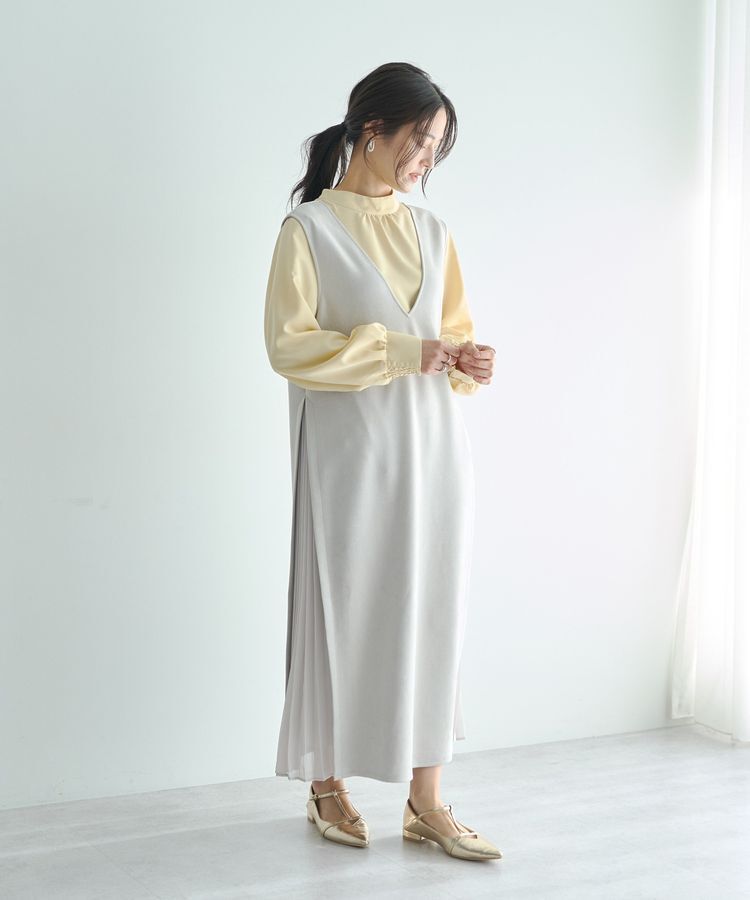 YECCA VECCA「【2点SET】ブラウスセットプリーツMIXジャンスカ」|ジャンパースカート|