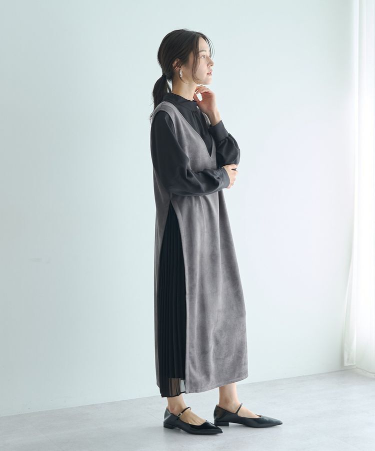 YECCA VECCA「【2点SET】ブラウスセットプリーツMIXジャンスカ」|ジャンパースカート|