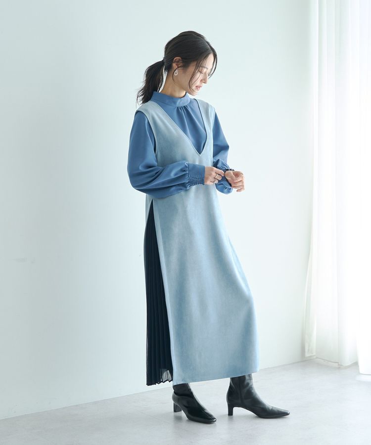 YECCA VECCA「【2点SET】ブラウスセットプリーツMIXジャンスカ」|ジャンパースカート|Light Blue