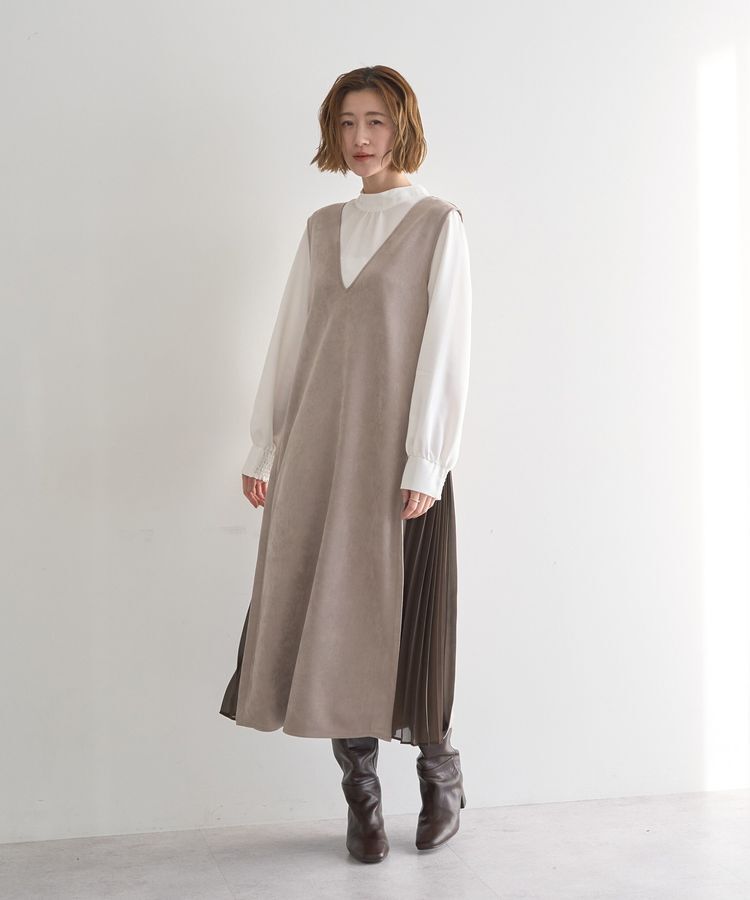 YECCA VECCA「【2点SET】ブラウスセットプリーツMIXジャンスカ」|ジャンパースカート|