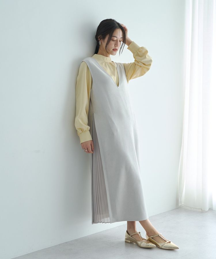YECCA VECCA「【2点SET】ブラウスセットプリーツMIXジャンスカ」|ジャンパースカート|