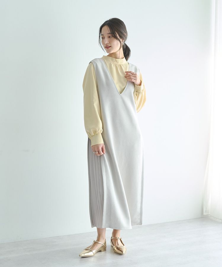 YECCA VECCA「【2点SET】ブラウスセットプリーツMIXジャンスカ」|ジャンパースカート|