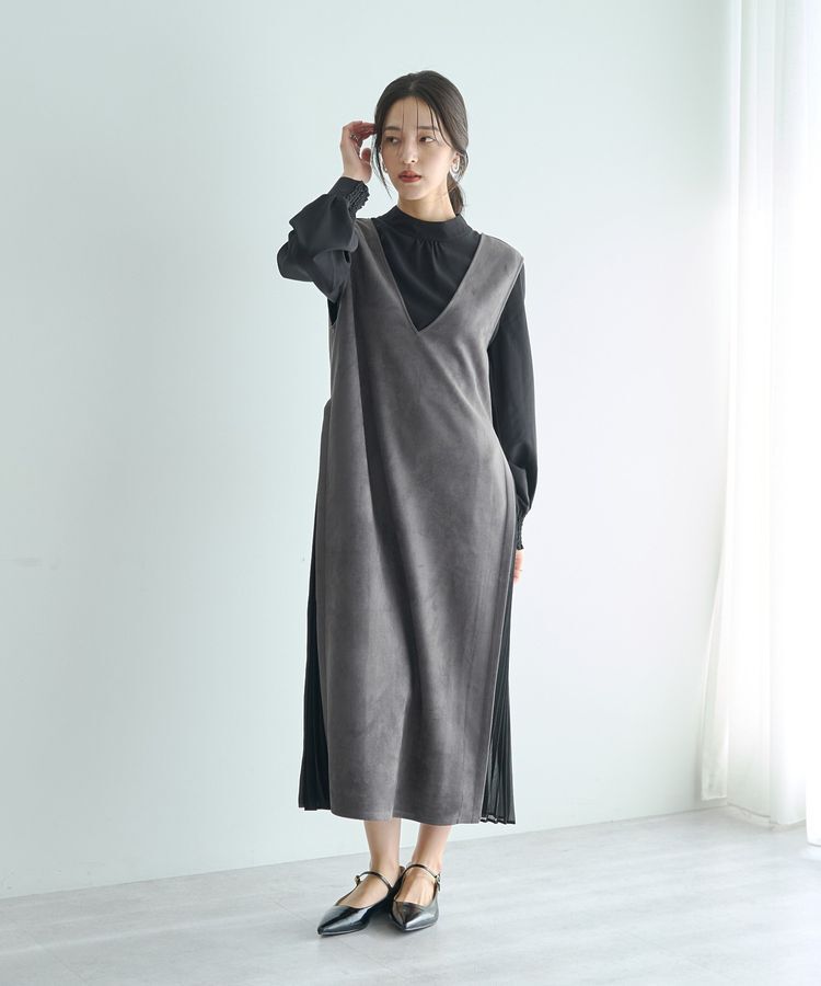 YECCA VECCA「【2点SET】ブラウスセットプリーツMIXジャンスカ」|ジャンパースカート|