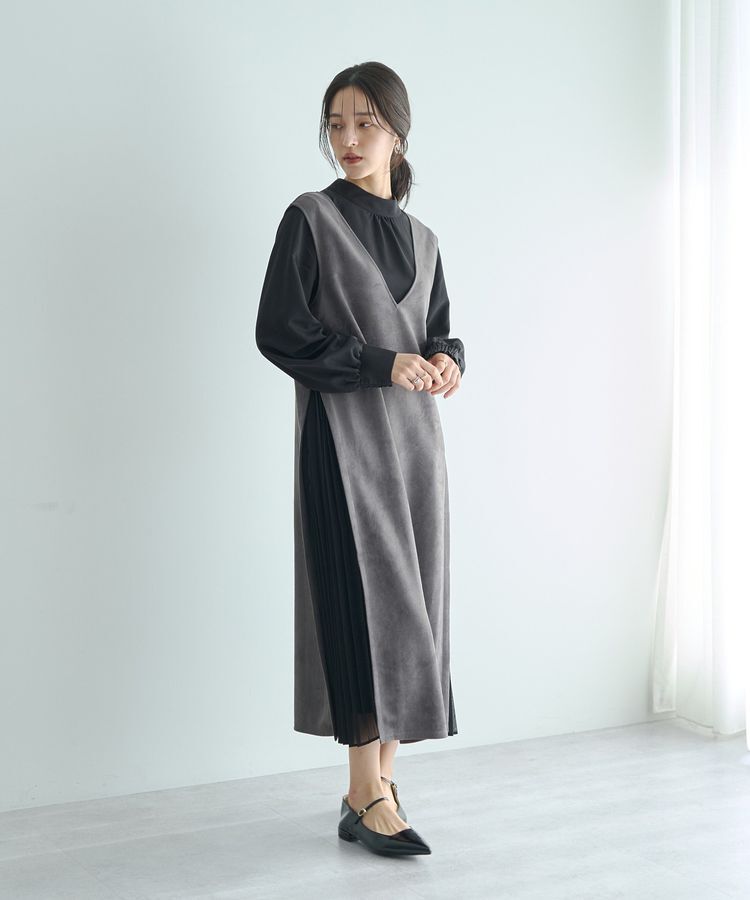 YECCA VECCA「【2点SET】ブラウスセットプリーツMIXジャンスカ」|ジャンパースカート|