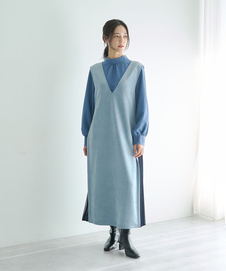 YECCA VECCA「【2点SET】ブラウスセットプリーツMIXジャンスカ」|ジャンパースカート|