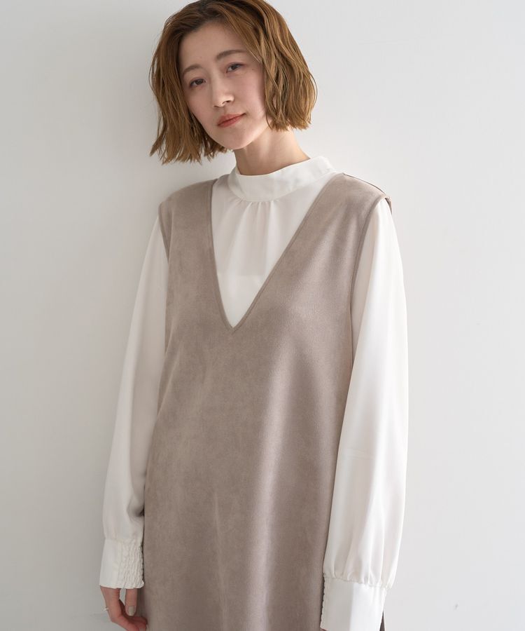 YECCA VECCA「【2点SET】ブラウスセットプリーツMIXジャンスカ」|ジャンパースカート|