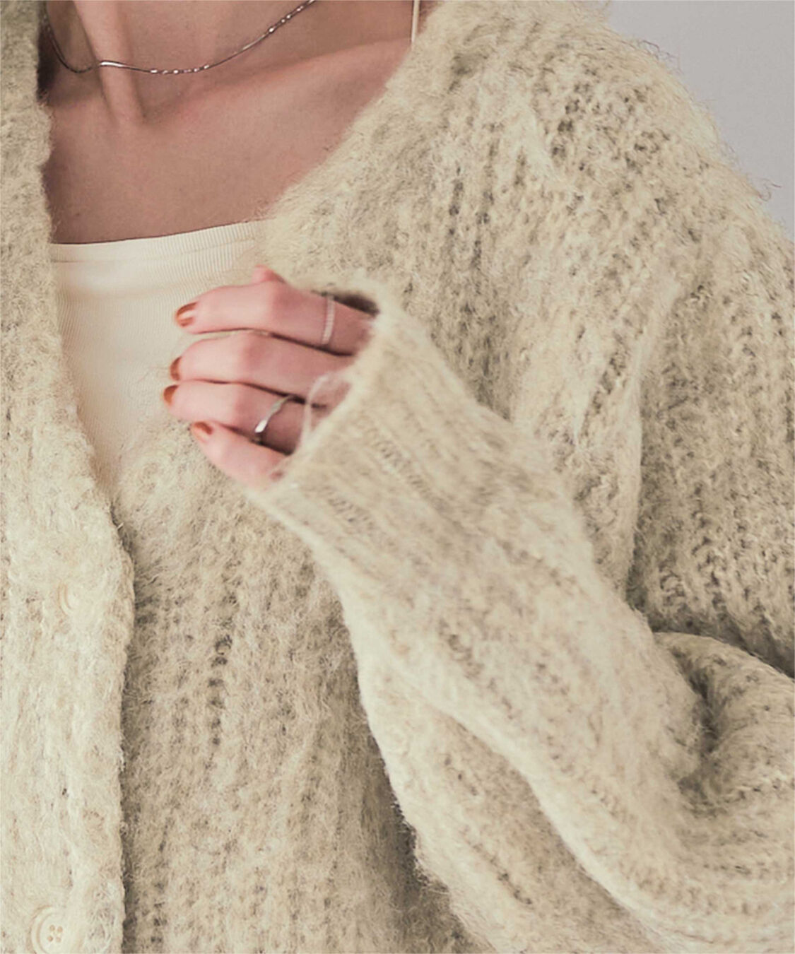 titivate「モヘアライクシャギーVネックニットカーディガン」|ニット・セーター|