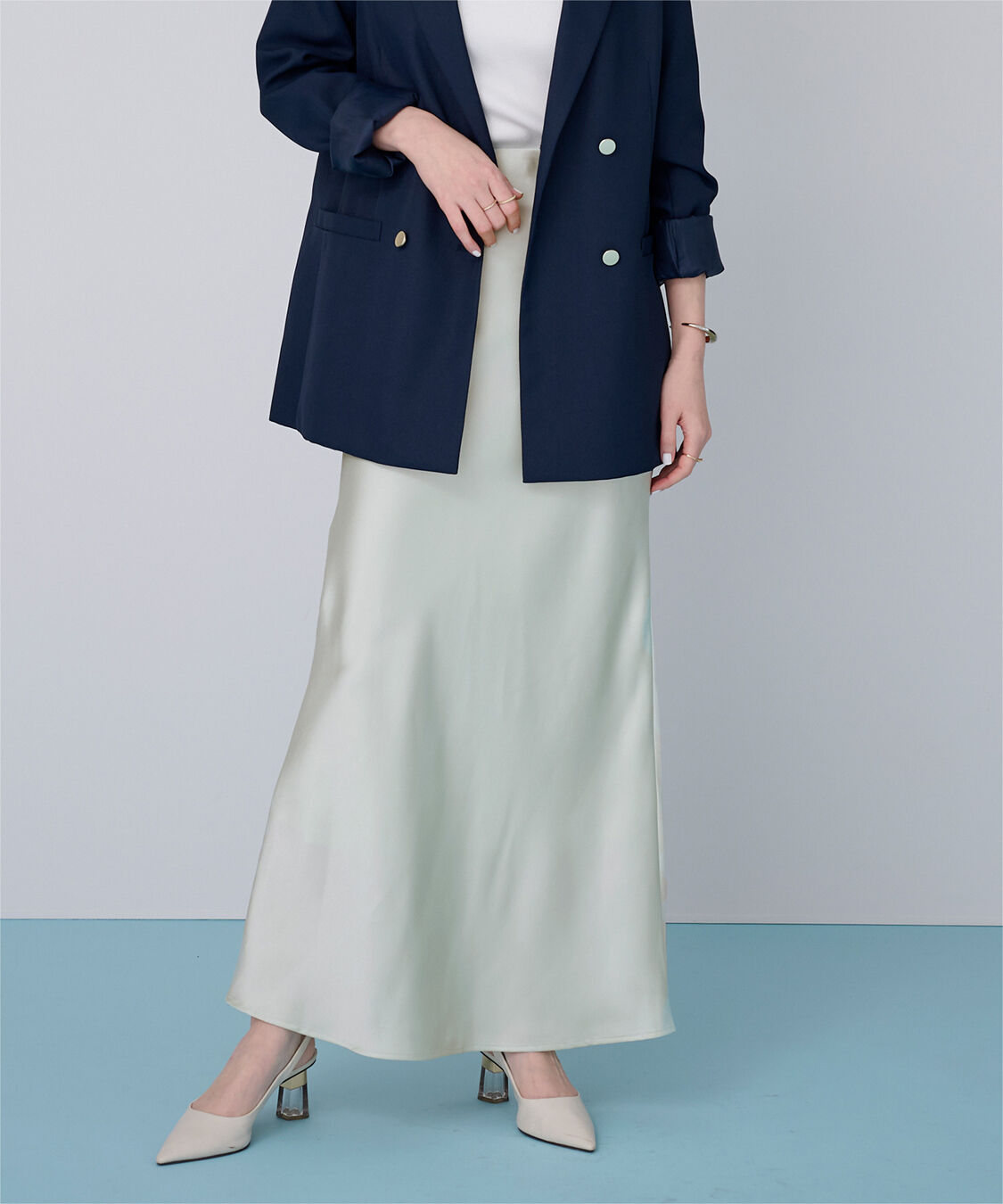 ur's「サテンマーメイドマキシスカート」|スカート|ミントグリーン