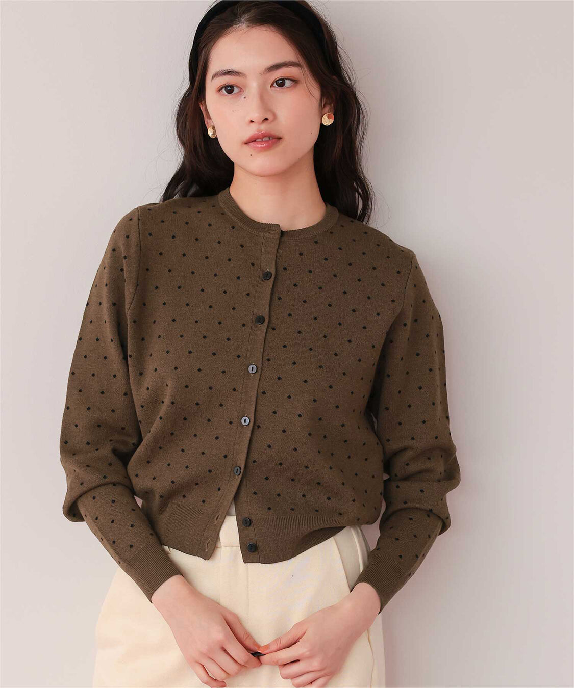 titivate「ドットジャガードニットカーディガン」|ニット・セーター|ブラウン