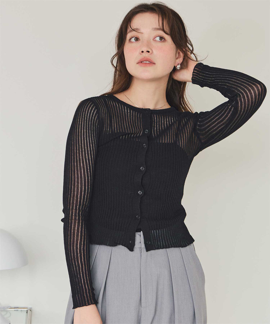 titivate「前後2wayウォッシャブルリブシアーニットカーディガン」|カーディガン|