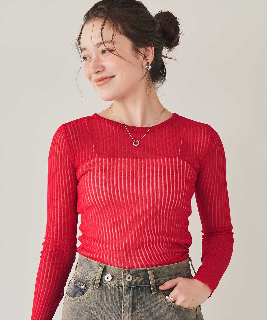 titivate「前後2wayウォッシャブルリブシアーニットカーディガン」|カーディガン|レッド