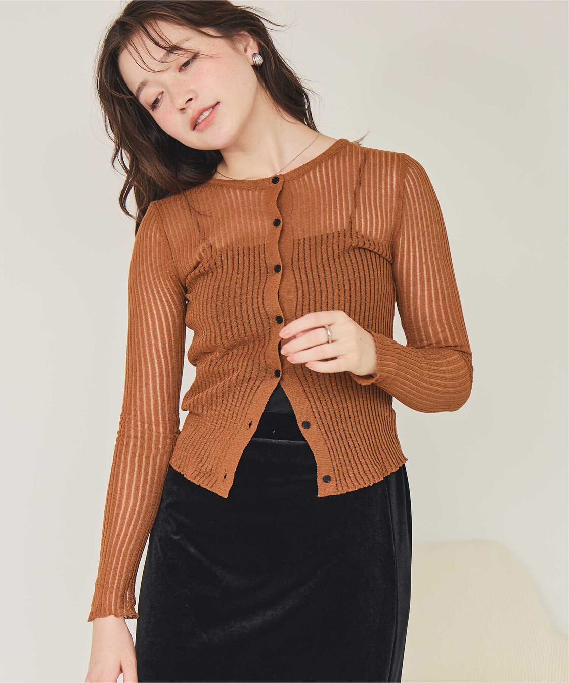 titivate「前後2wayウォッシャブルリブシアーニットカーディガン」|カーディガン|