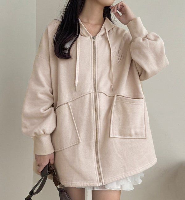  「【WEB限定】ビッグシルエットジップパーカー／裏毛」|プルオーバー|ベージュ