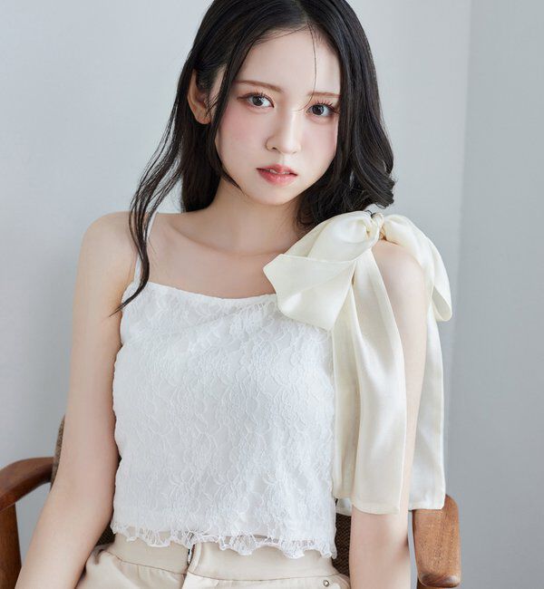  「肩リボンレースキャミ／リボン取り外し可」|プルオーバー|オフホワイト