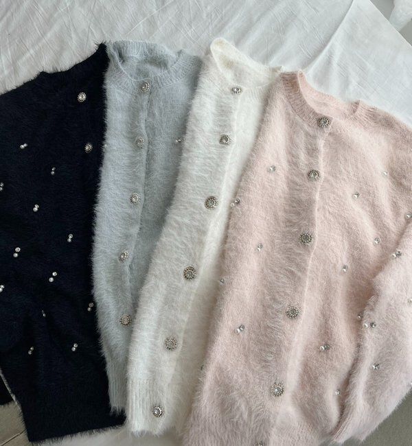  「ビジューフェザーロングカーデ」|ニット・セーター|