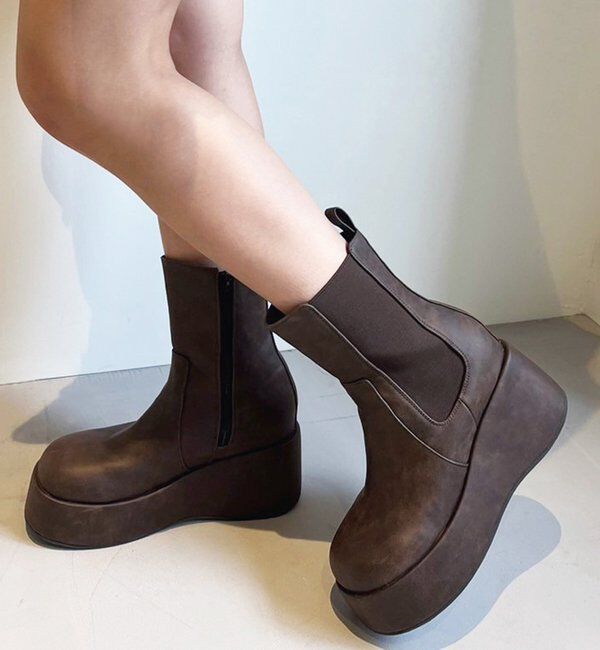  「【マイナス3キロ見え】サイドゴアボリュームソールショートブーツ」|その他|
