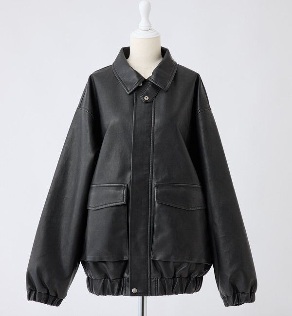  「WEB限定【ロングシーズン活躍！】オーバーサイズ合皮ブルゾン」|ダウンベスト・ベスト|