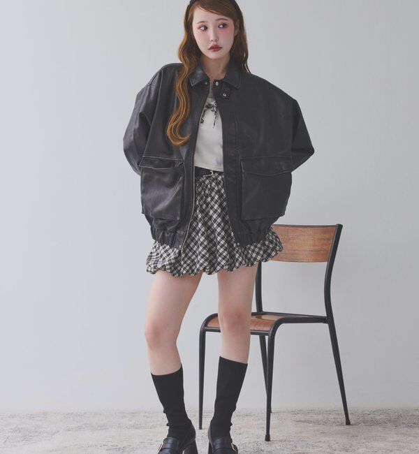  「WEB限定【ロングシーズン活躍！】オーバーサイズ合皮ブルゾン」|ダウンベスト・ベスト|