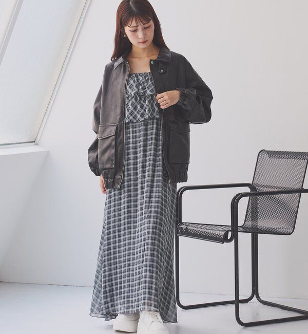  「WEB限定【ロングシーズン活躍！】オーバーサイズ合皮ブルゾン」|ダウンベスト・ベスト|